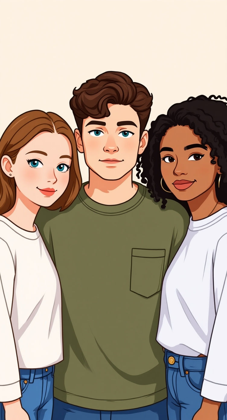 Three Teenagers Standing Together, Full Body Shot