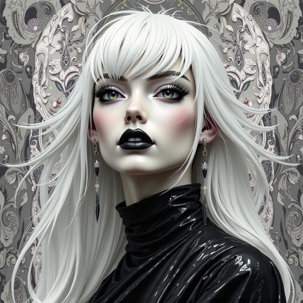 Woman with White Hair in Abstract Expressionist Style