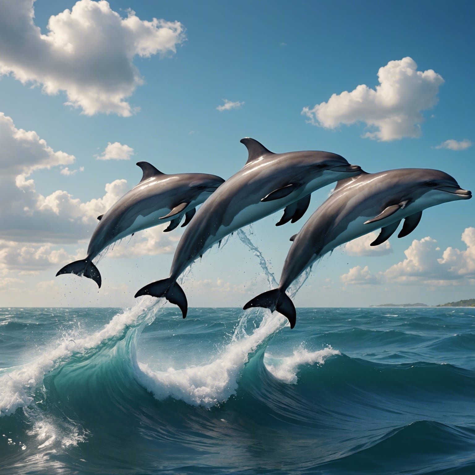 Playful Dolphins Jumping in Ocean: Digital Matte Painting