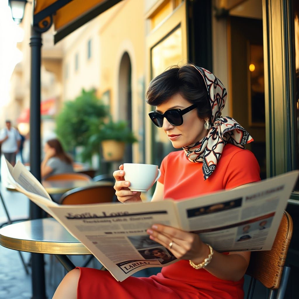 Vintage Sofia Loren at a Roman Cafe
