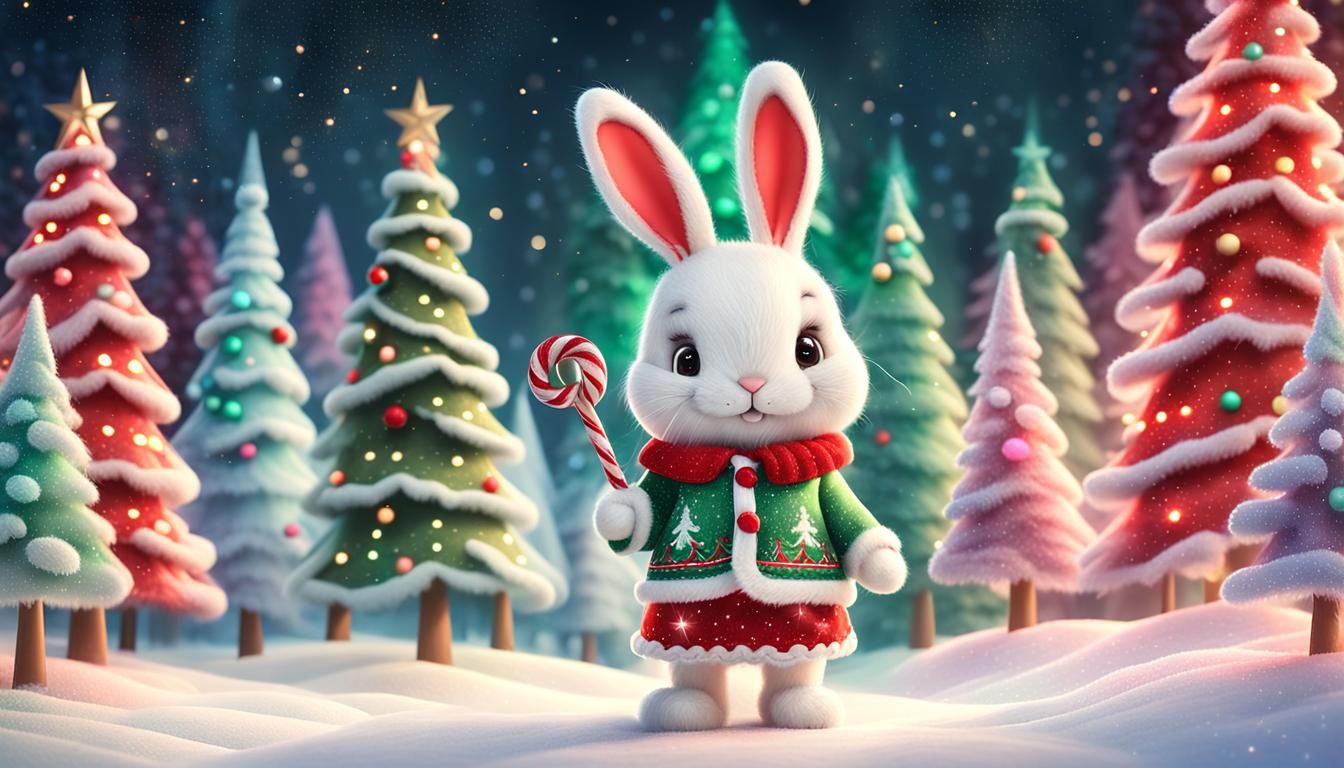 Festive Christmas Bunny in Winter Wonderland