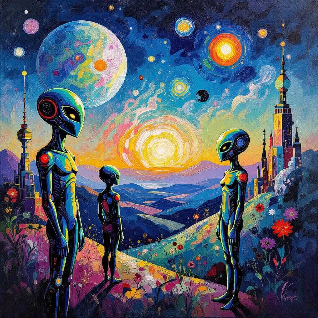 Psychedelic Aliens in Harmonious Cosmic Wonderland