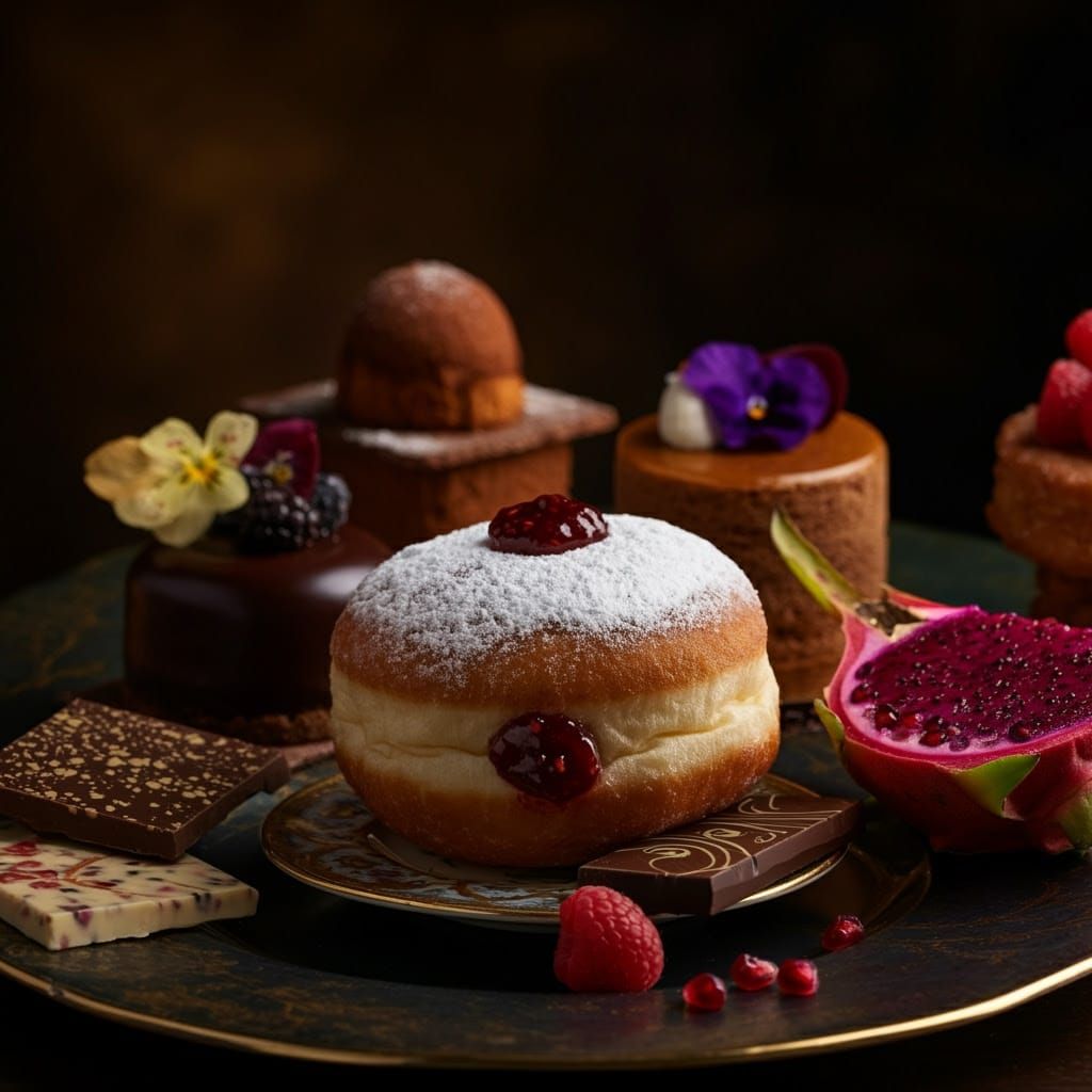 Sufganiyot Amidst Gourmet Delights in a Luxurious Setting
