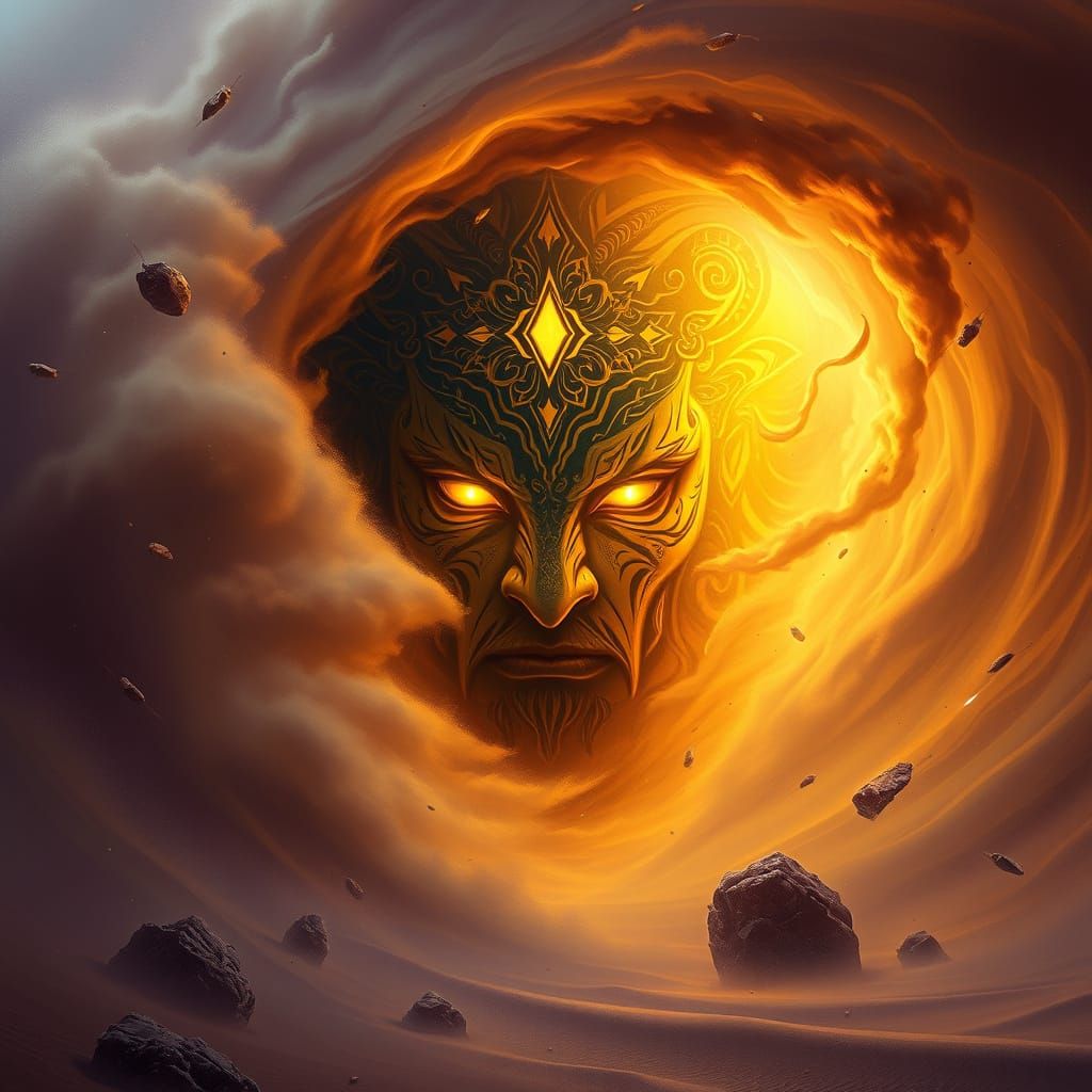Ancient Desert God Emerges from Sandstorm in Cyberpunk-Inspi...