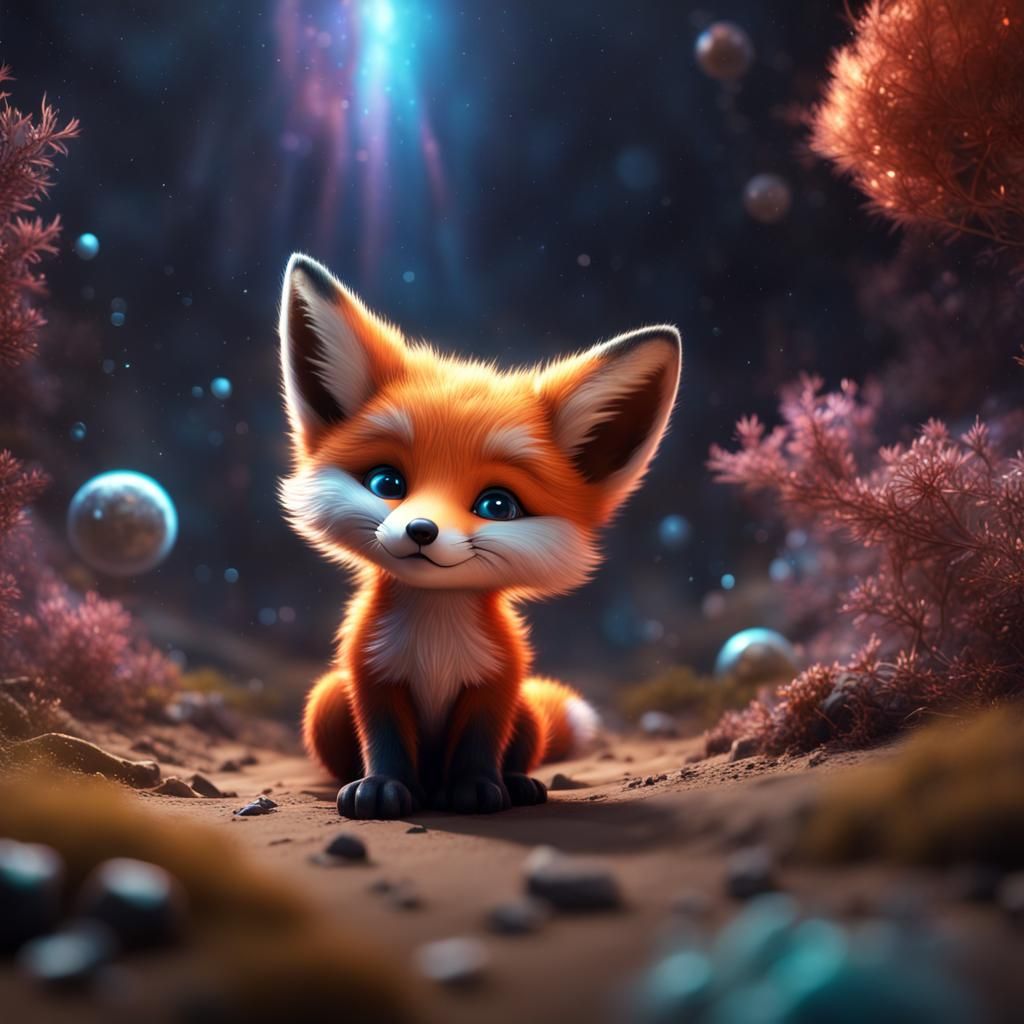Intergalactic Fox Cub: A Fantastical Digital Art Concept