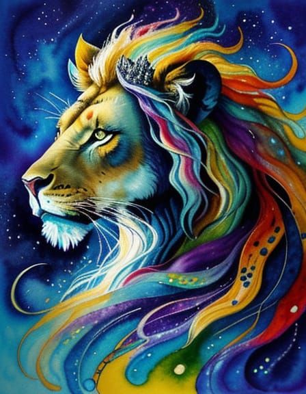 Pointillism Lion Portrait in Fantastical Light