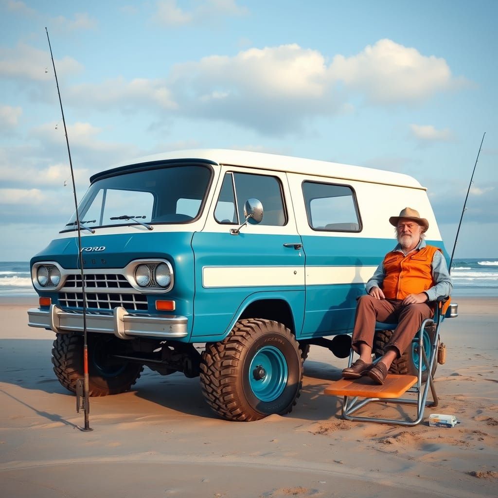 Vintage Ford Econoline on Serene Beach