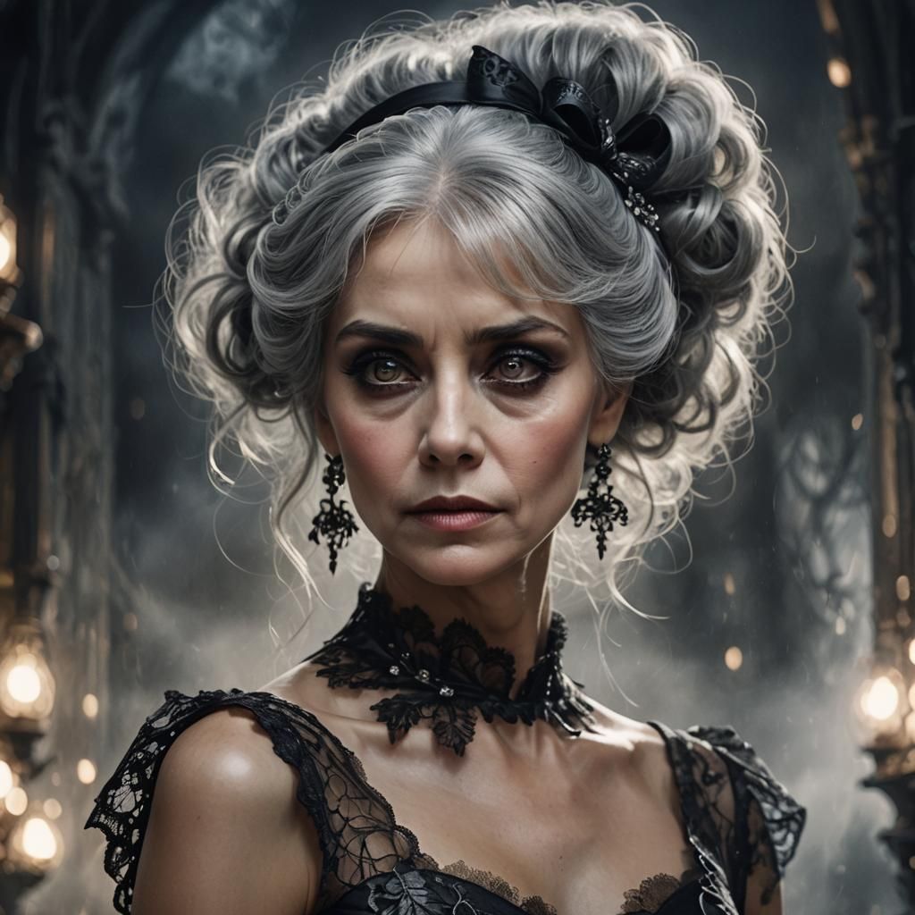 Woman in Lace Dress as Beksiński-Style Painting