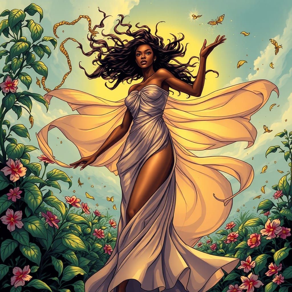 African Wind Goddess in Comic Book Style