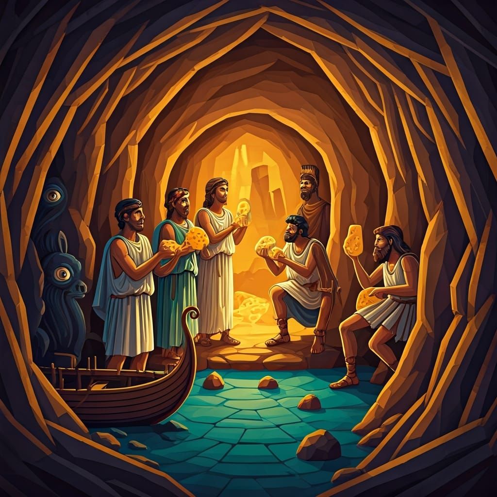 Ancient Greeks, Monster, and Cheese in Cubist Style