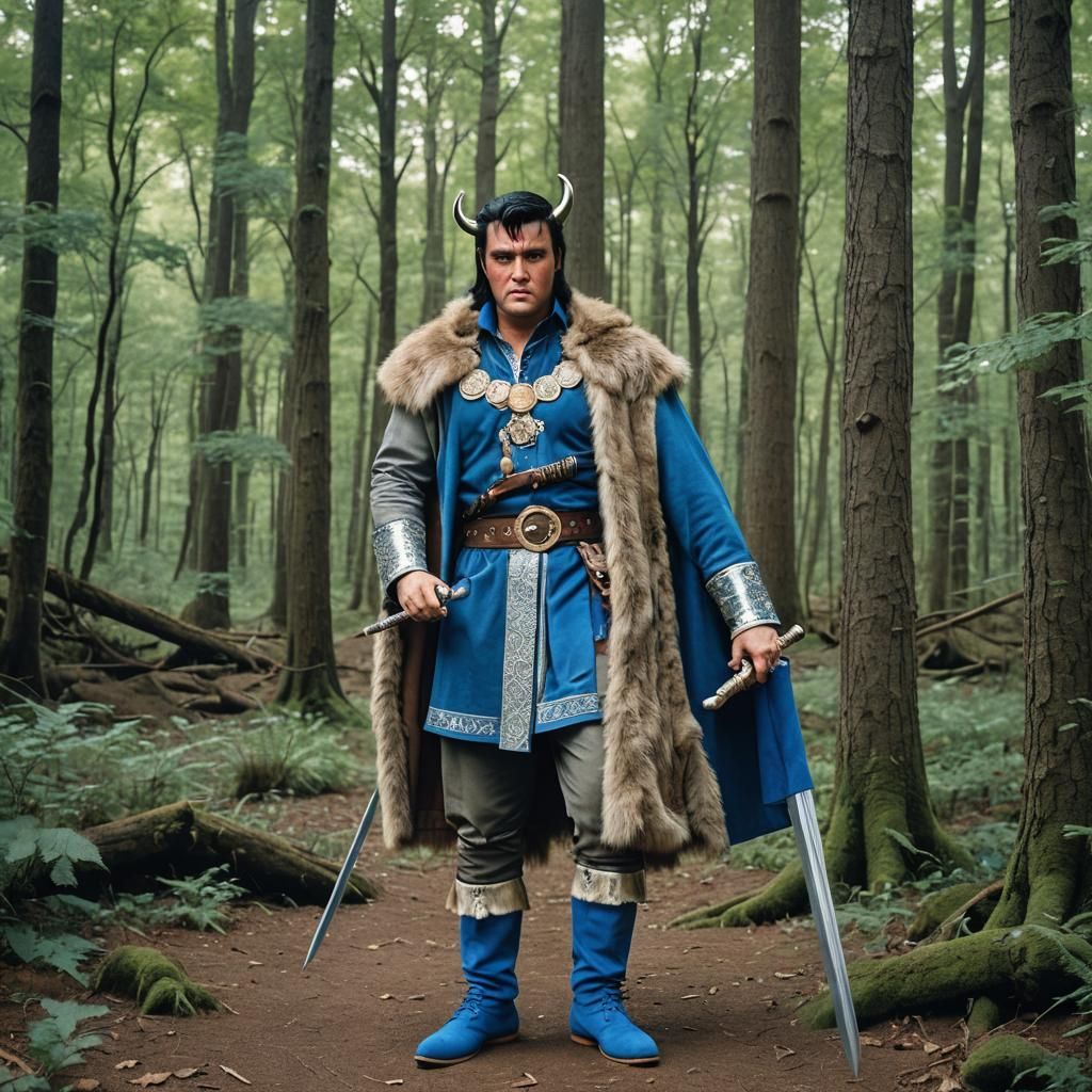 Elvis as Viking Warrior in Blue Suede Shoes