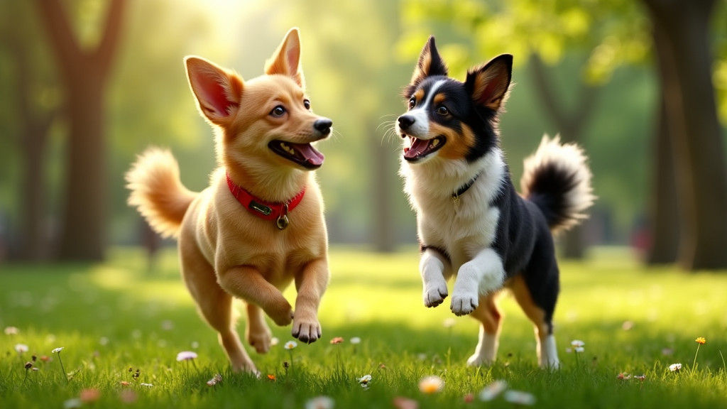 Two Canaan Dogs Play in a Green Park