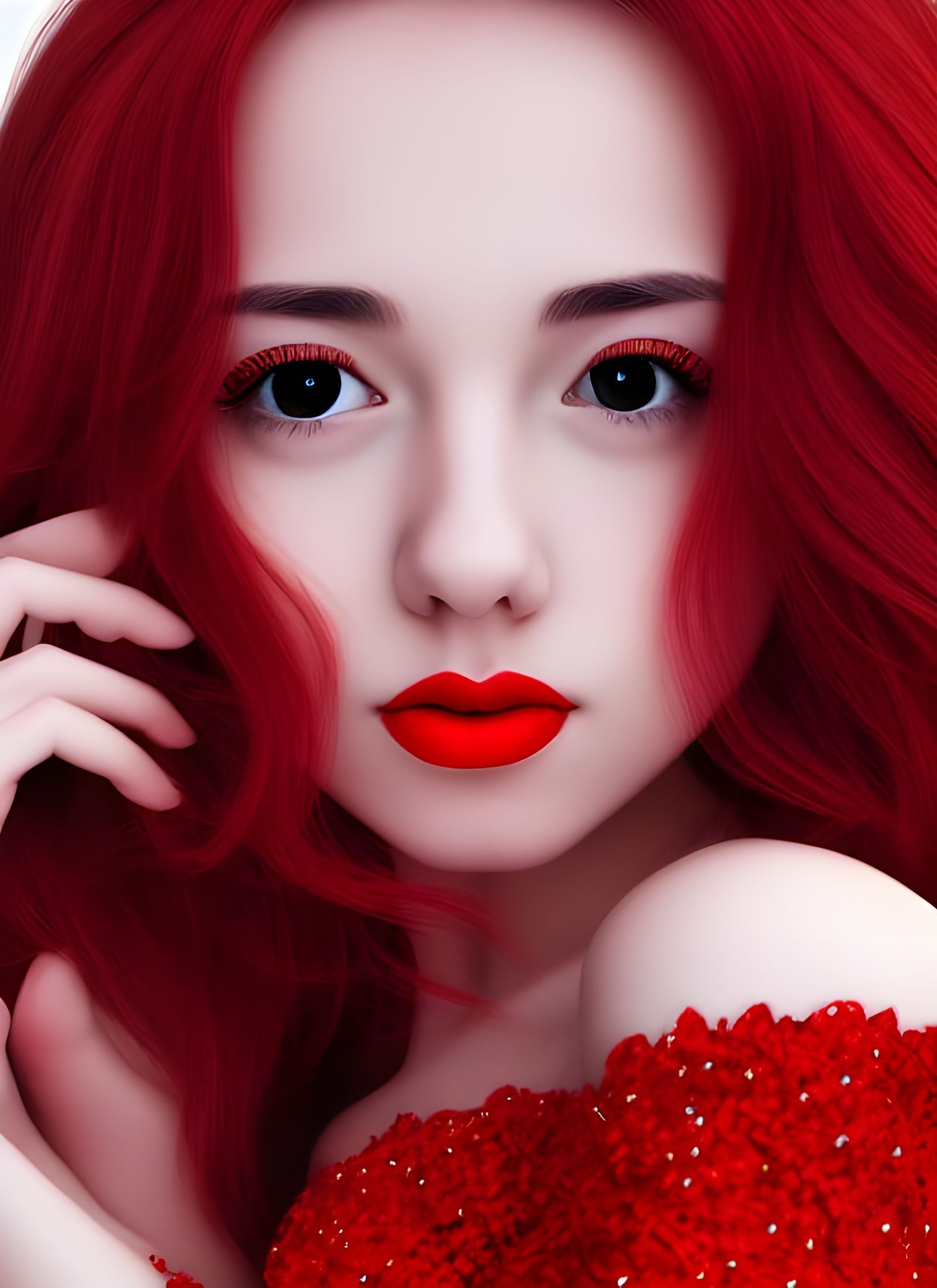 Beautiful Woman in Red Dress Portrait