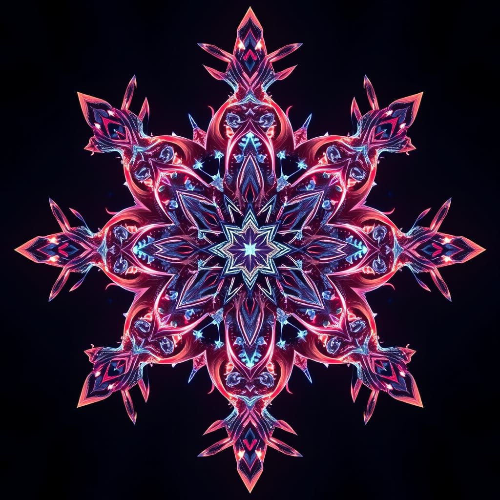 Surreal Sacred Geometry Snowflake in Deep Color Palette
