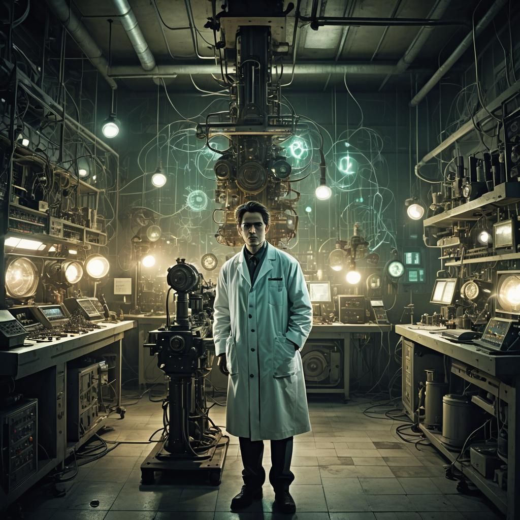 Eerie Dystopian Laboratory with Ominous Machinery