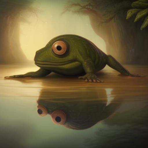Relaxed Toad Floating on Pond, Fantasycore Art