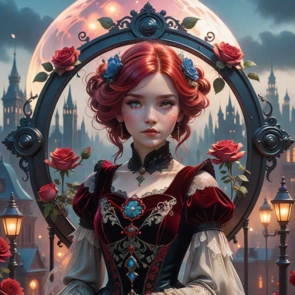 Surreal Victorian Goddess in Dreamlike Cityscape with Vibran...