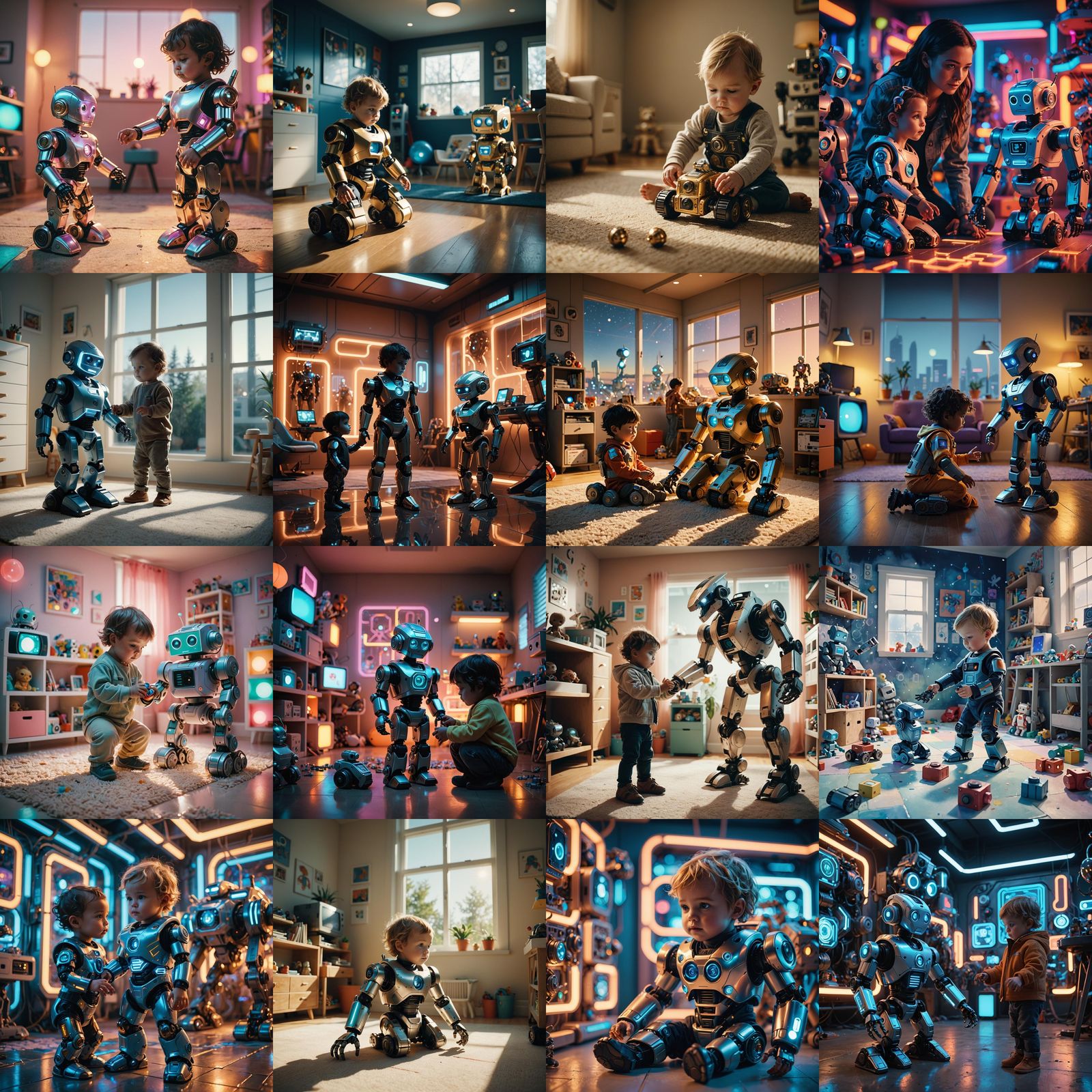 Futuristic Robot Toys as Cinematic Film Still