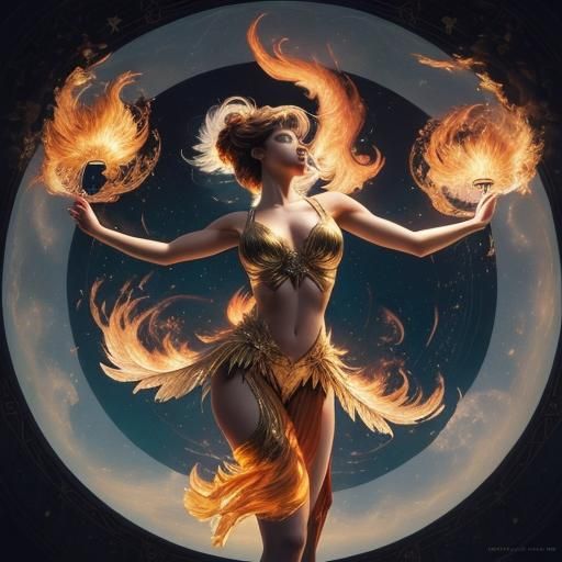 Celestial Flames Dance with Sun and Moon
