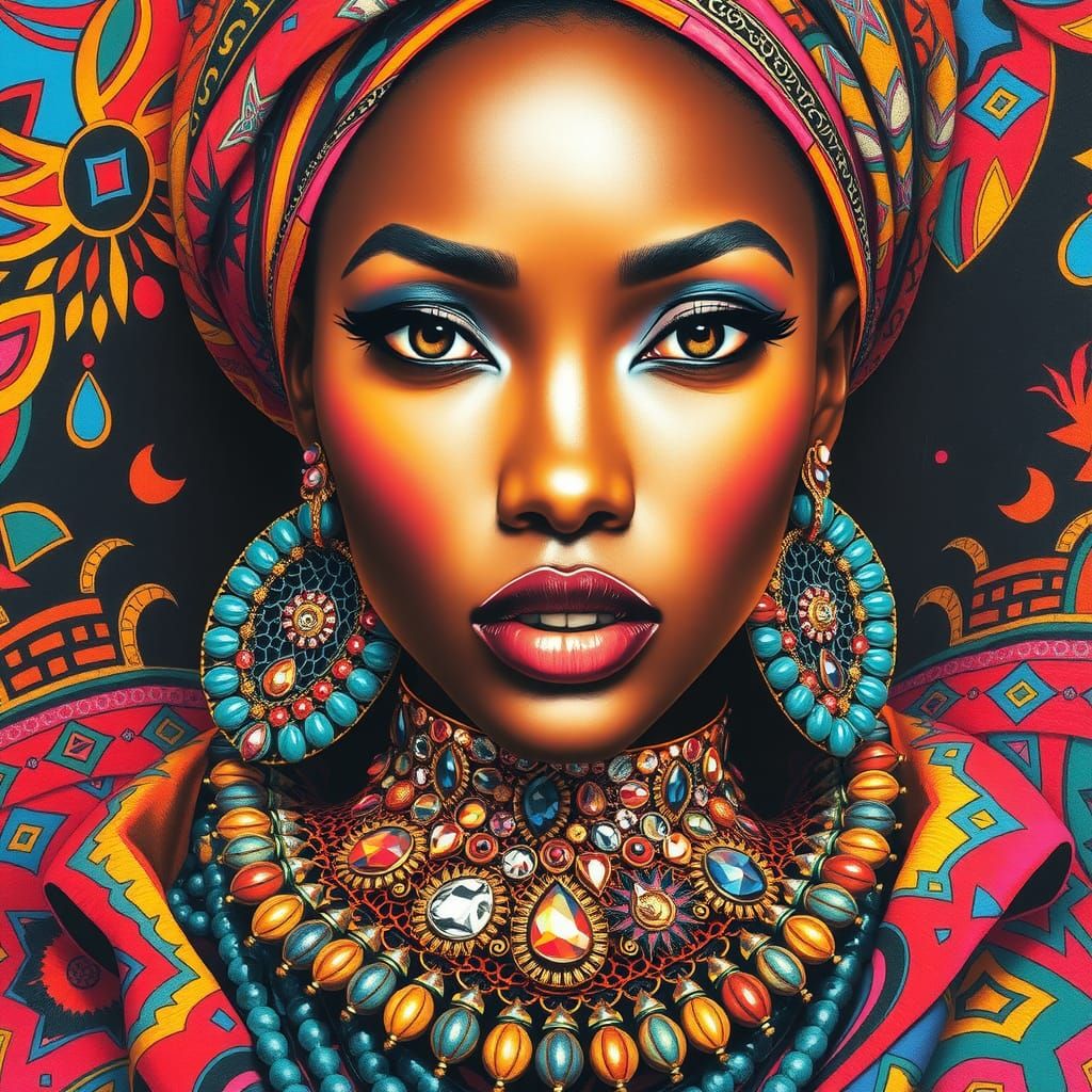 Naomi Campbell Portrait in African-Futuristic Style