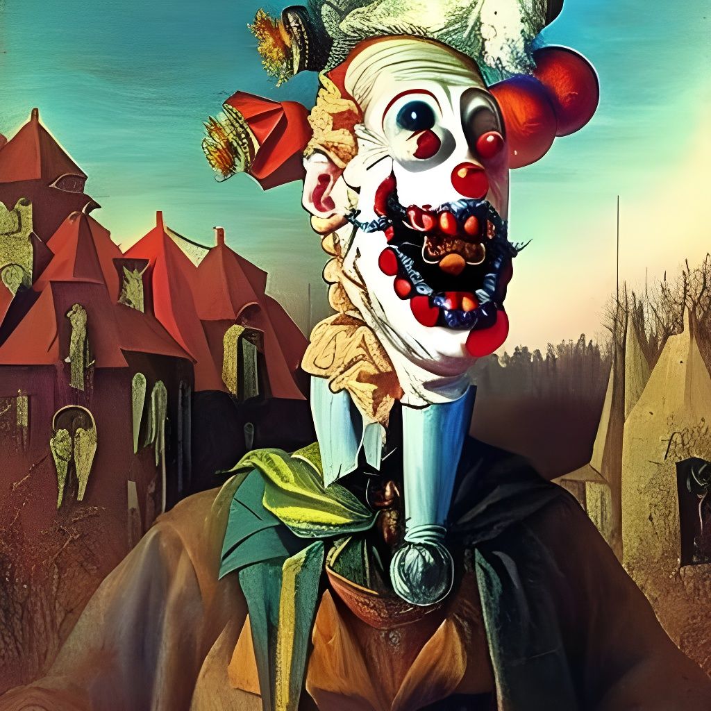 Joyful Clown Dentist in Twisted Fairytale Style