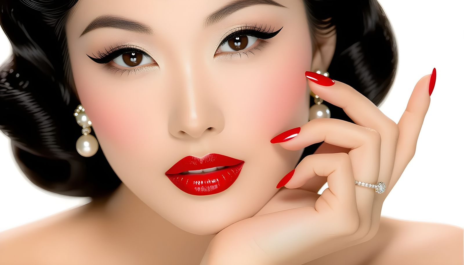 Glamorous 1930s Hollywood Woman with Crimson Fingernail