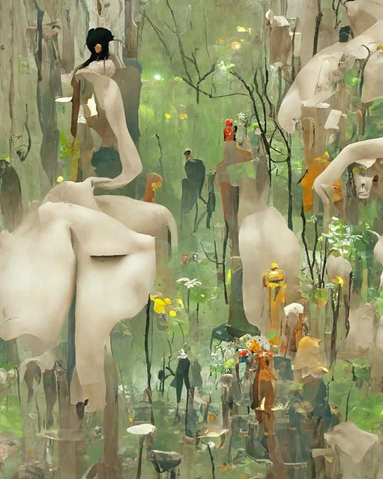 Hot Springs Bathers in Kaleidoscopic Collage Style