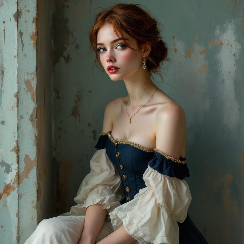 Romantic Portrait of Woman in Corset, Classical Style