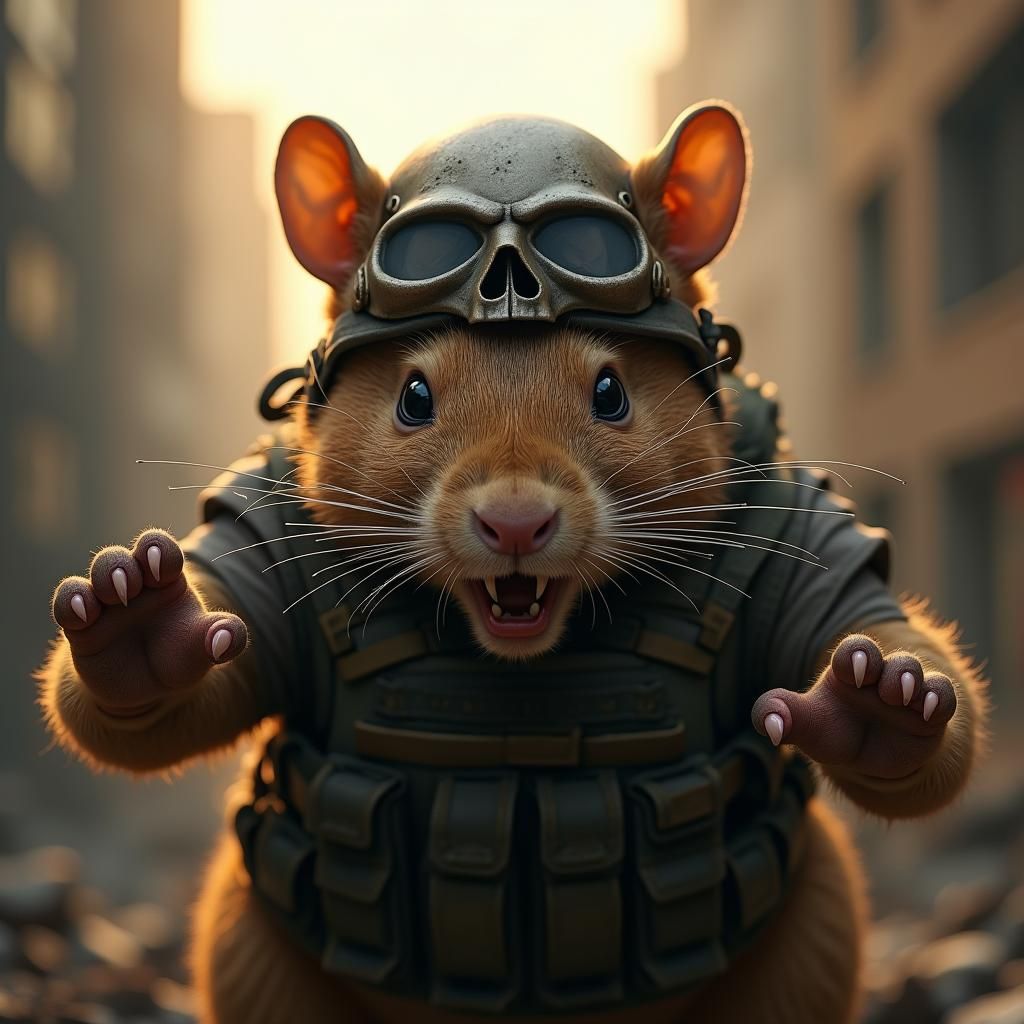 Fearless Rodent Battles Undead Hordes in Urban Wasteland