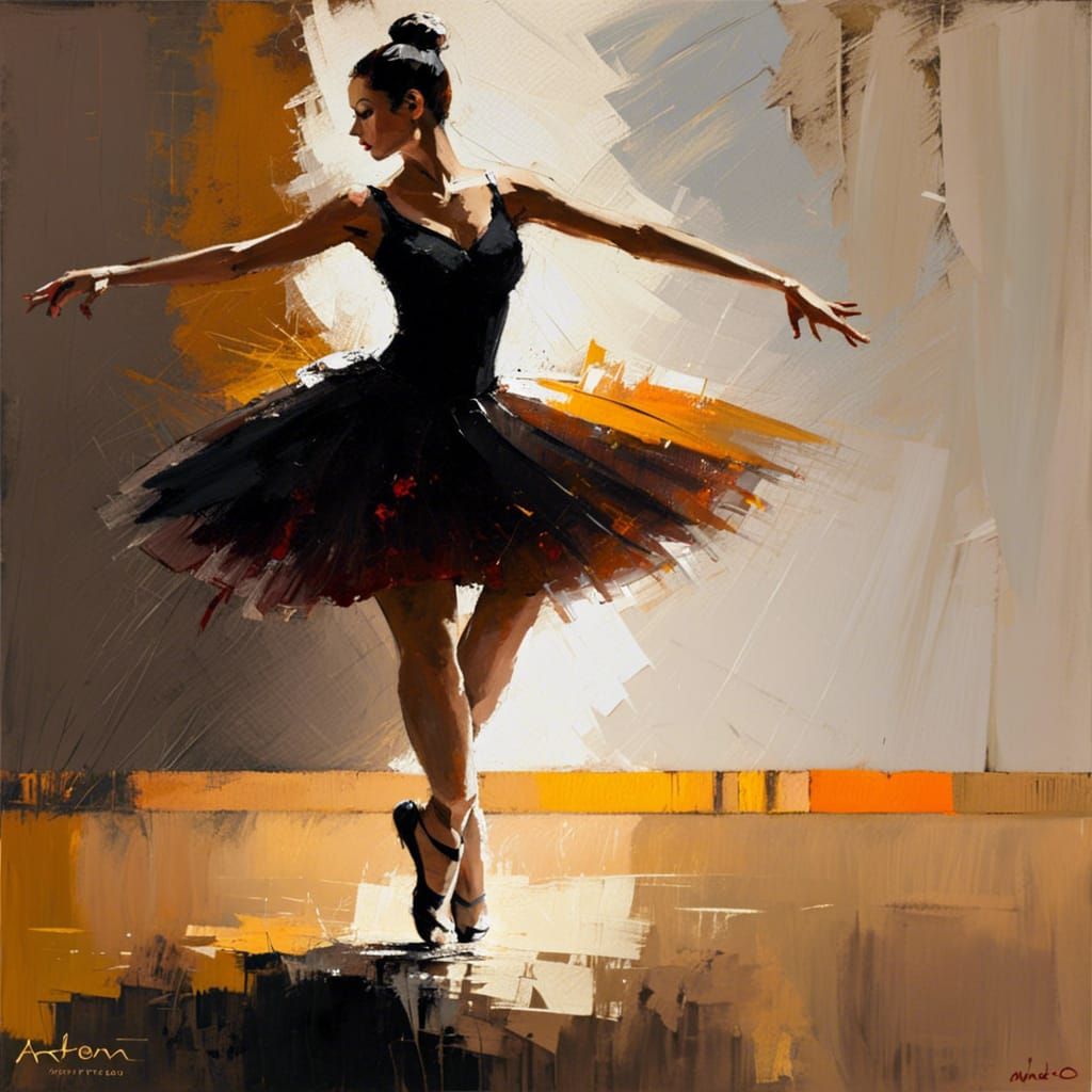 Ballerina Dancing on Stage: Impasto Acrylic Painting