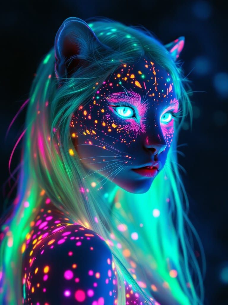 Celestial Pantherine Goddess in Iridescent Opal Skin