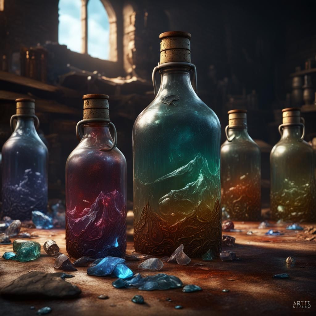 Broken Bottles: Detailed Matte Painting in Deep Color