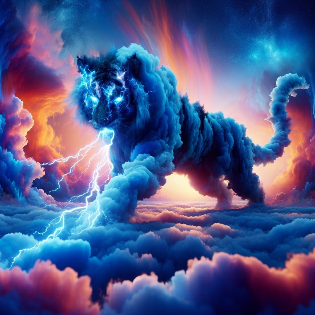 Ethereal Thunder Tiger in a Sunset Landscape