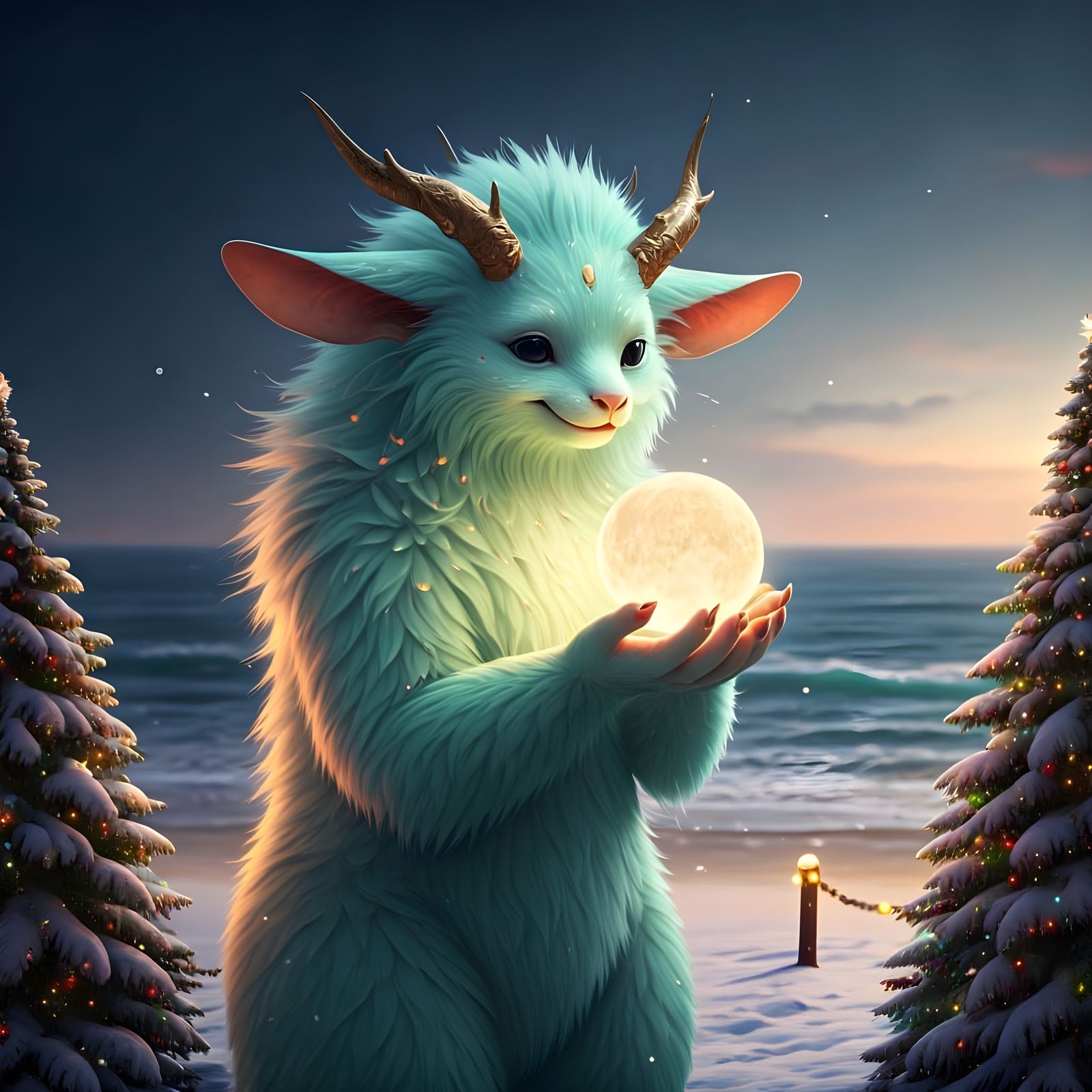 Whimsical fantasy creature with a magical sphere