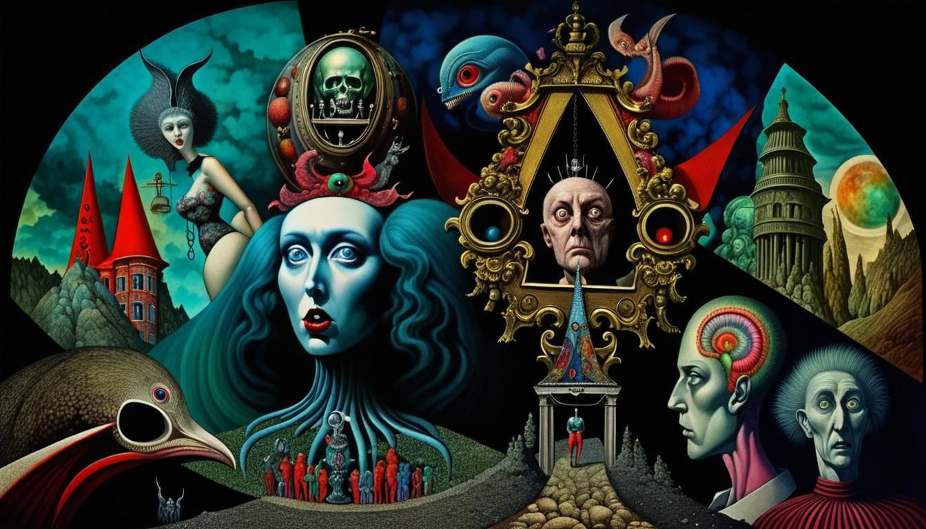 Surreal Gallows Humor Collage in Visionary Style