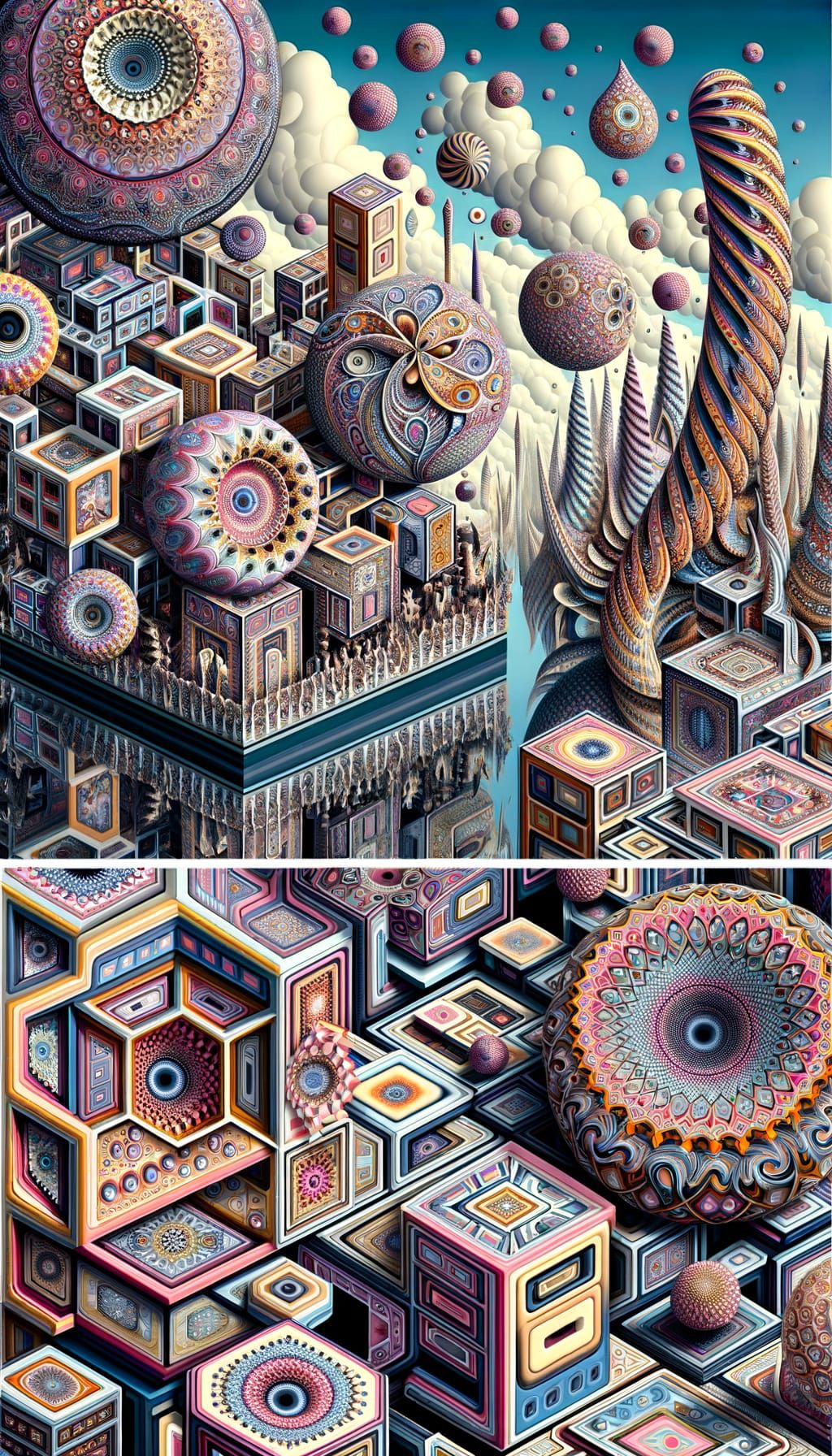 Surreal Geometric Garden Inspired by Hieronymus Bosch
