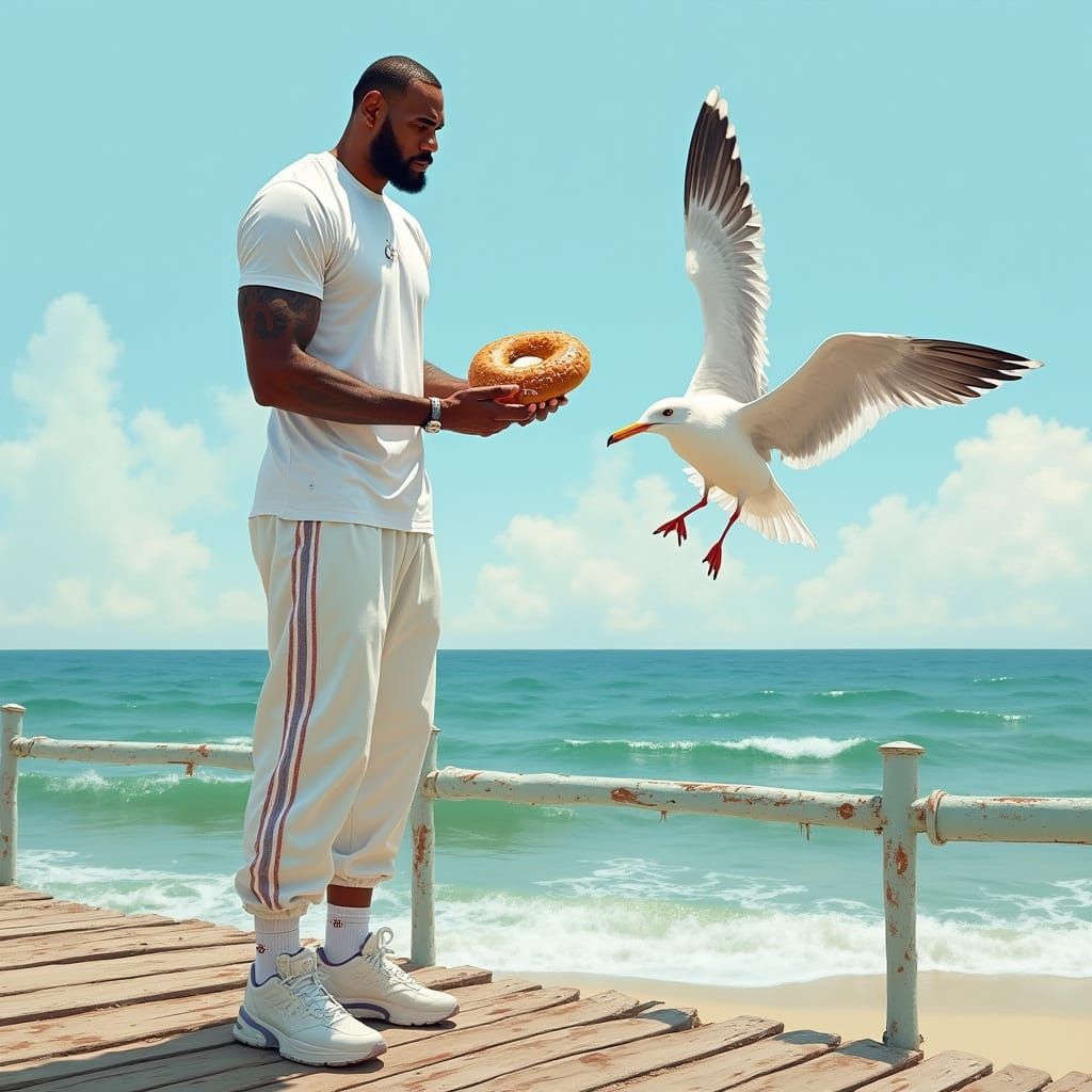 LeBron James Outsmarts a Sneaky Seagull on the Beach