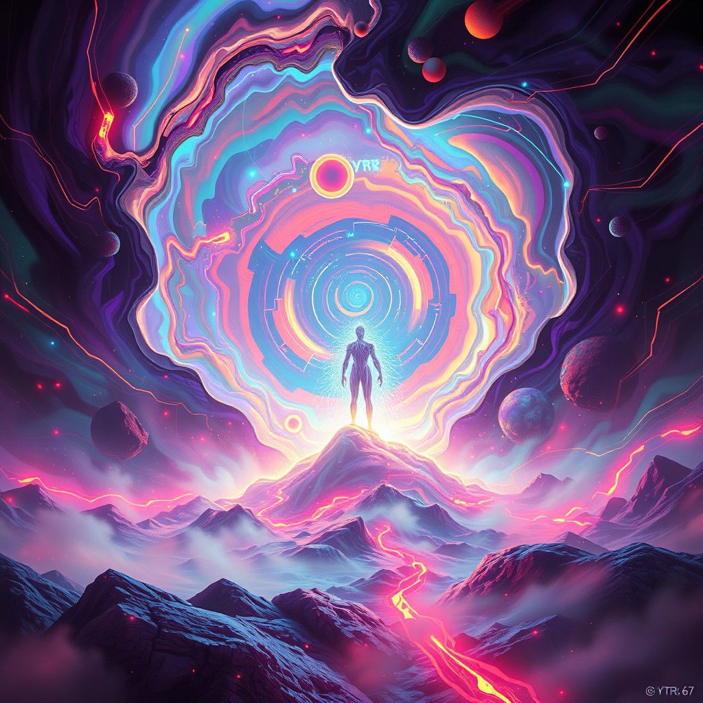 Futuristic Dreamlike Scene with Glowing Entity