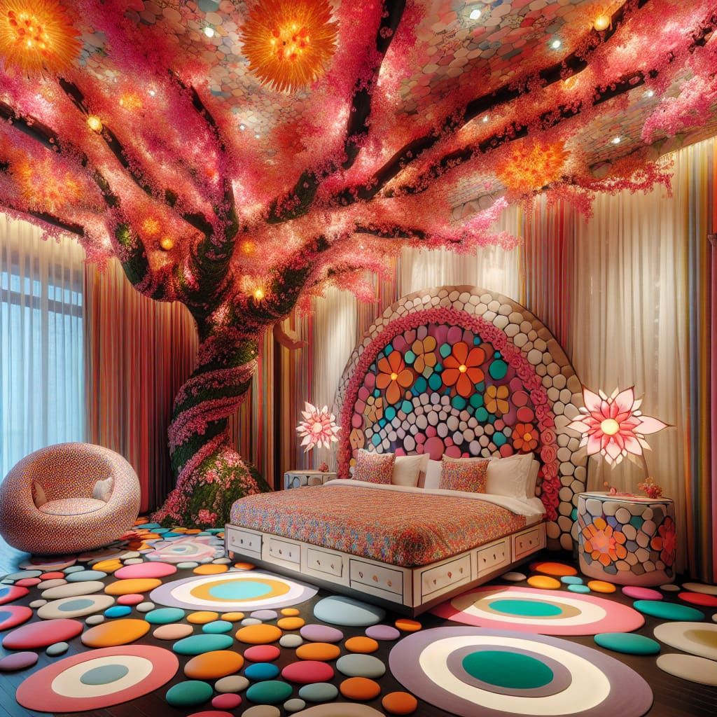 Magical Blossom Tree Canopy in Fairy-Tale Bedroom