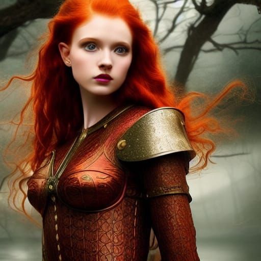 Stunning Redhead Elf Warrior in Digital Painting