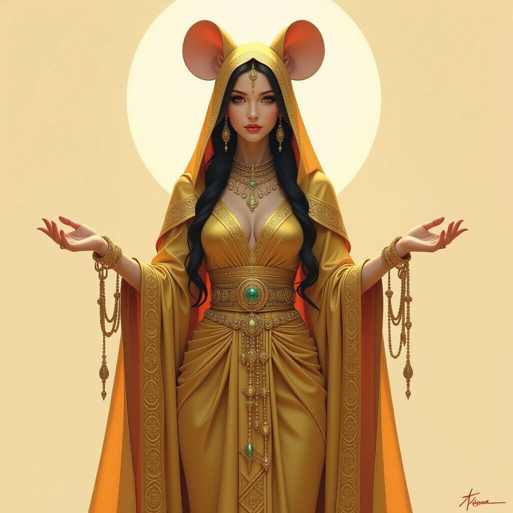 Golden Mouse Goddess in Realistic Style