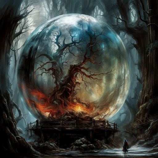 Glass Sphere Forest in Vibrant Oil Painting Style