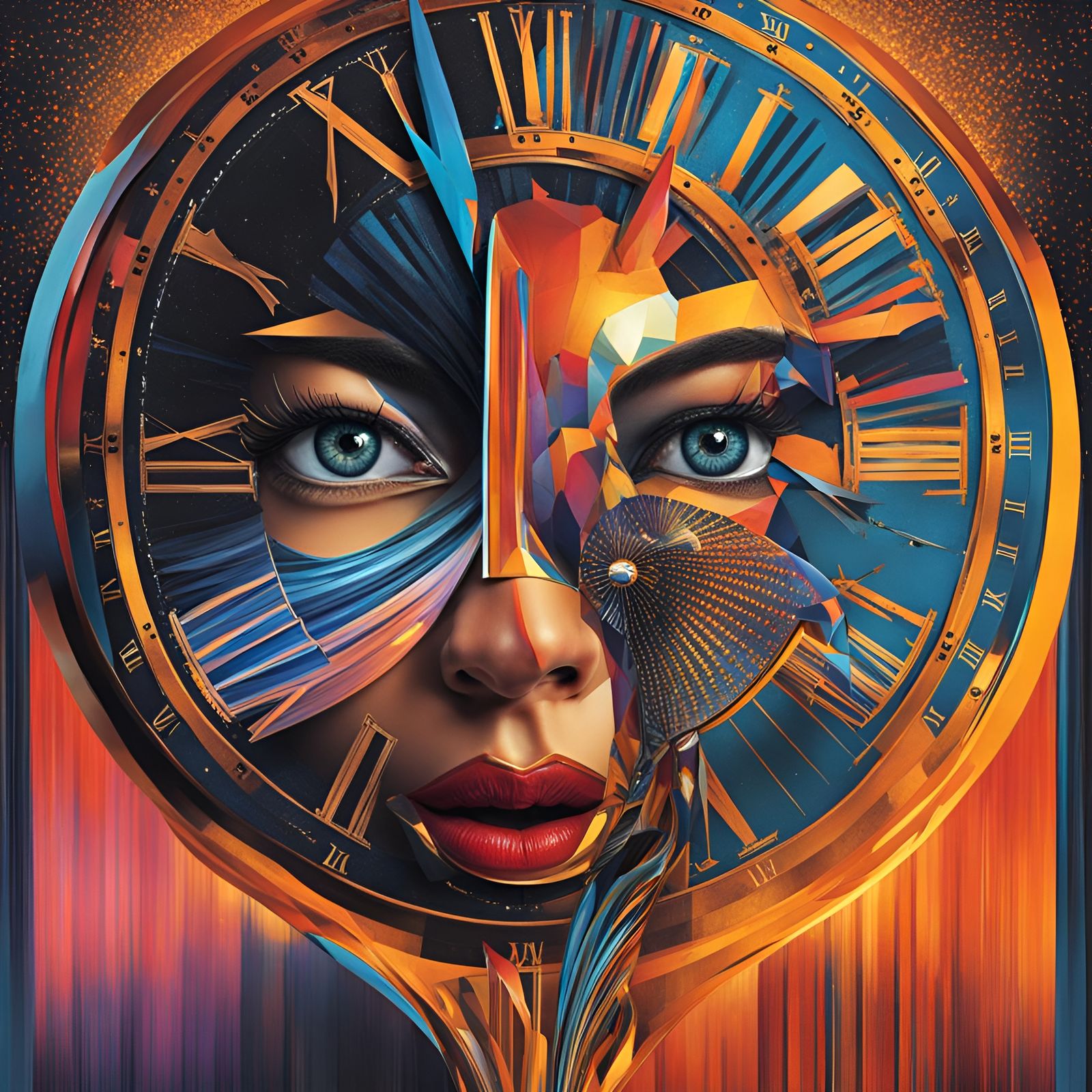 Surreal Face Superimposed on Time
