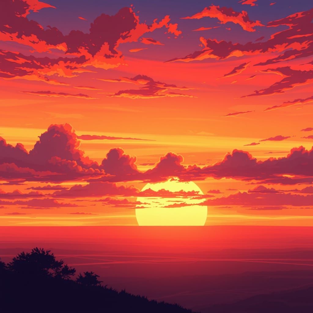 Vibrant Anime Sunset with Anime-Inspired Aesthetic