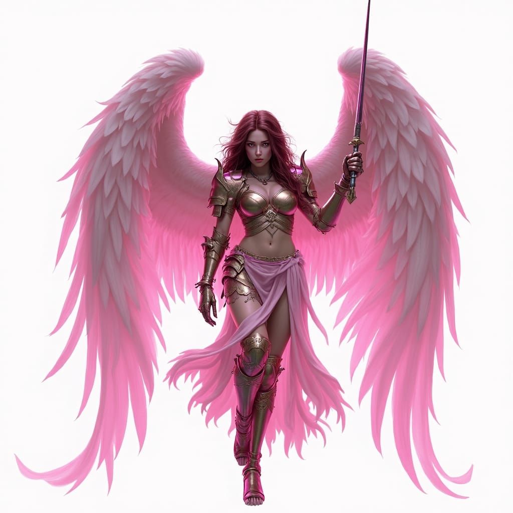 Armored Valkyrie with Pink Aura, Photorealistic Style