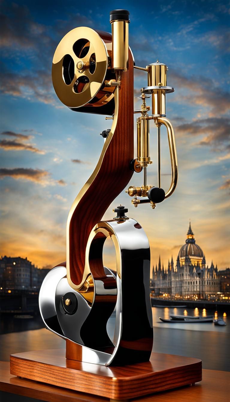 Steampunk Machine Model on Polished Wood Base