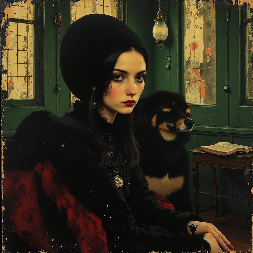 Victorian Salon Portrait of a Mature Woman in Ornate Attire