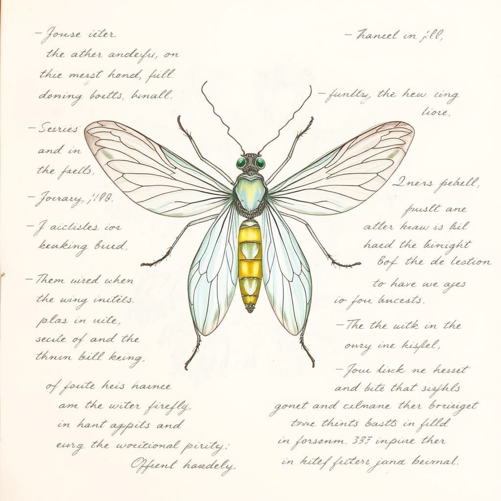 Delicate Firefly Illustration in Watercolor Style