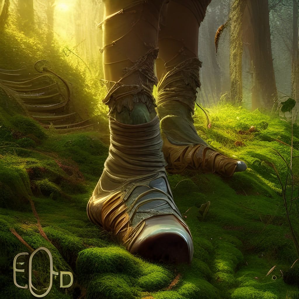 Detailed Foot Stepping in Moss with Sun Rays