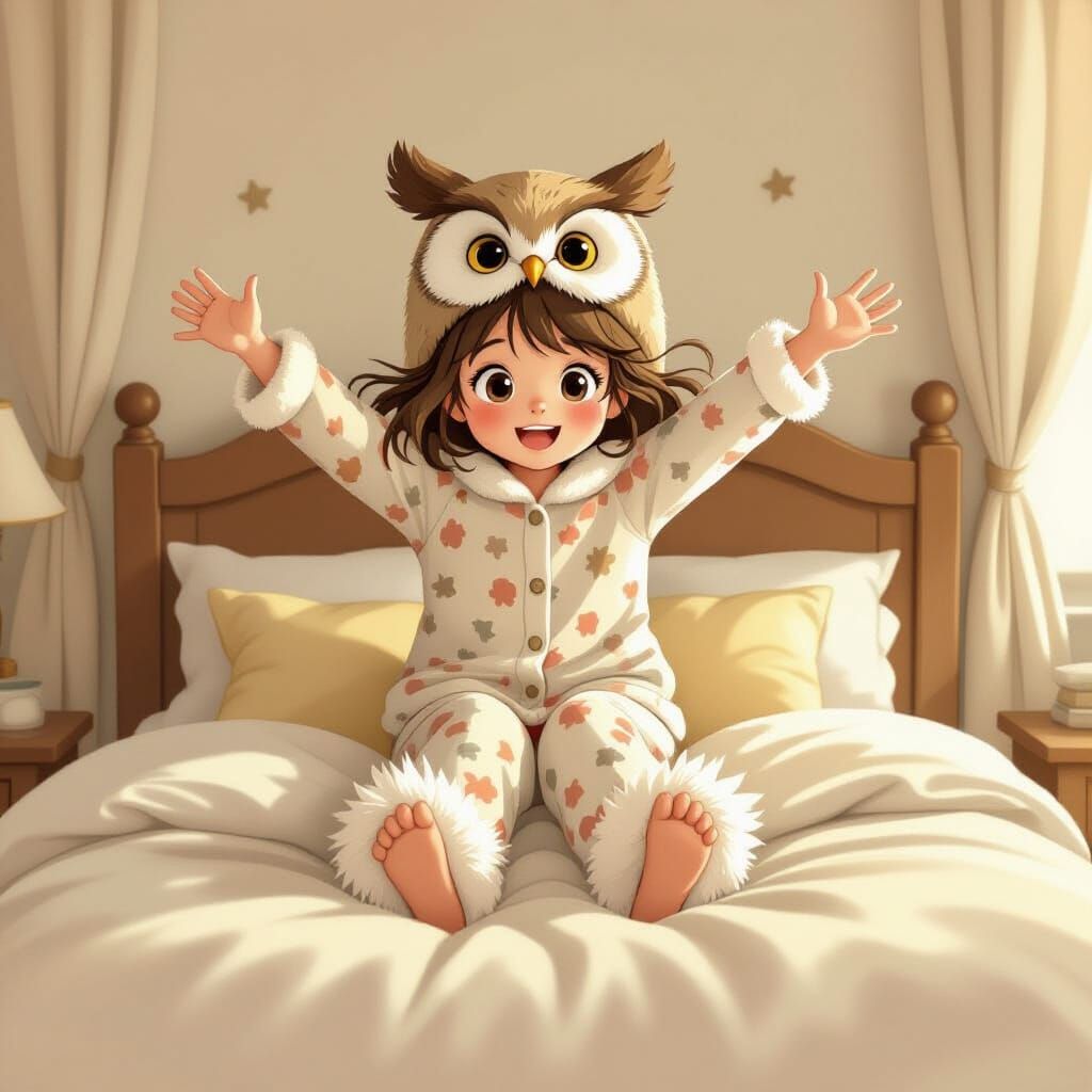 Girl with Owl Feet in Whimsical Style